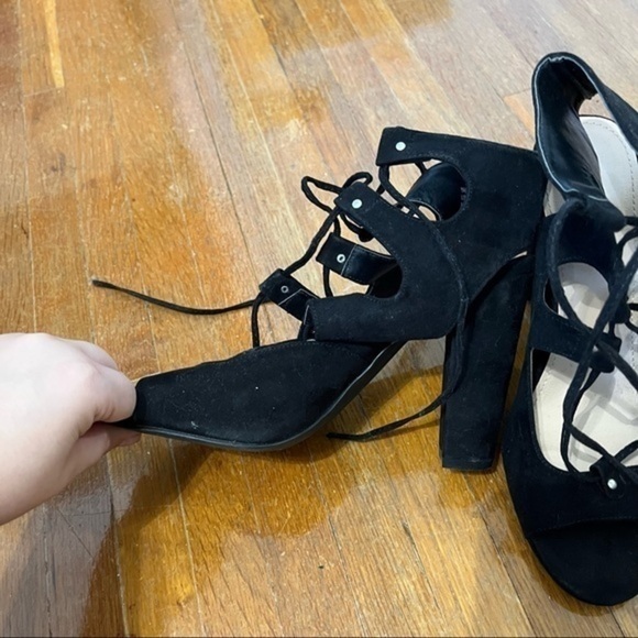 🩷 just fab black lace up chunky heels - Picture 5 of 12